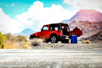 Table background of free space for your decoration and summer car. 