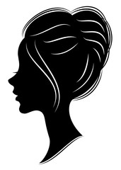 Silhouette of the head of a sweet lady. She shows a woman's hair on medium and long hair. Suitable for advertising, logo. Vector illustration.