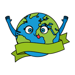 world planet earth with ribbon character