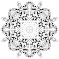 Hand drawn zentangle circular ornament for coloring page.