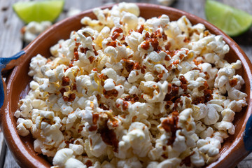 mexican pop corn with hot sauce