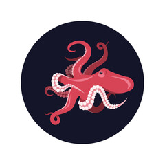Cartoon colored octopus vector illustration. Side view.