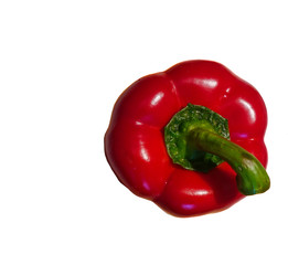 Large ripe pepper Capsicum annuum or sweet red bell pepper. Vegetarian concept. Organic vitamins. Isolated on white background