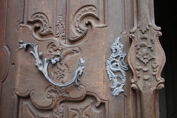 fragment of metal decoration on the door