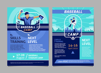 Baseball camp poster, flyer collection - vector flat geometric design