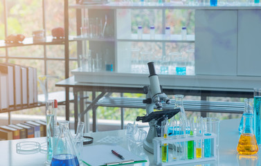 Science Laboratory Different glassware equipment.
