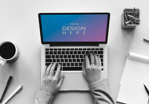 Business Person Working on Laptop Mockup