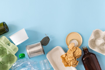 Environmental conservation concept - rubbish prepared for recycling, cardboard, plastic, metal,...
