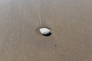 A lonely stone on the sand in the surf.