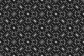 3d rendering. dark Seamless black square grid pattern art design wall background.