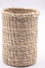 Close up Wickerwork saucer texture made from dry sedge isolate on white background.Surface texture...