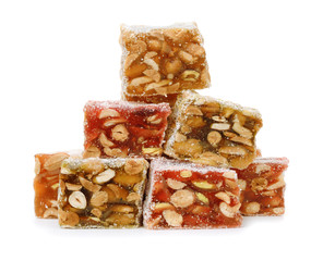 Stack of turkish delight sweets with nuts