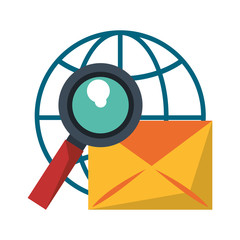 Email and magnifying glass global sphere