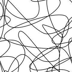 Vector abstract seamless scribble background. Fantasy modern tangled pattern. Digital tortuous design. Creative tangled composition.