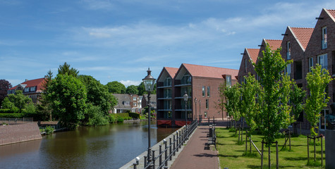 Fototapeta na wymiar City of Coevorden Drente Netherlands canal with warehouse