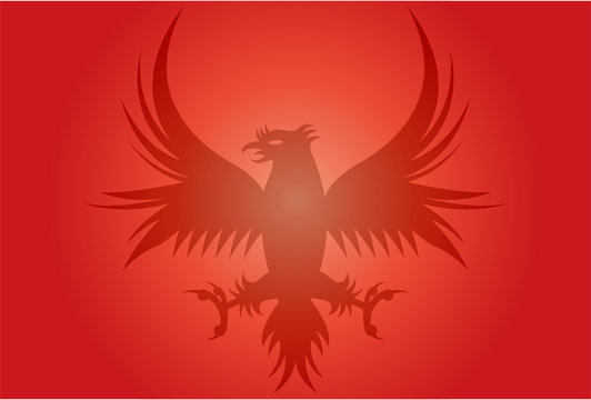 Fondo rojo con silueta de águila.