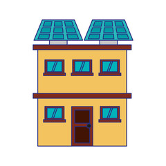 Solar panel on urban edifice building blue lines