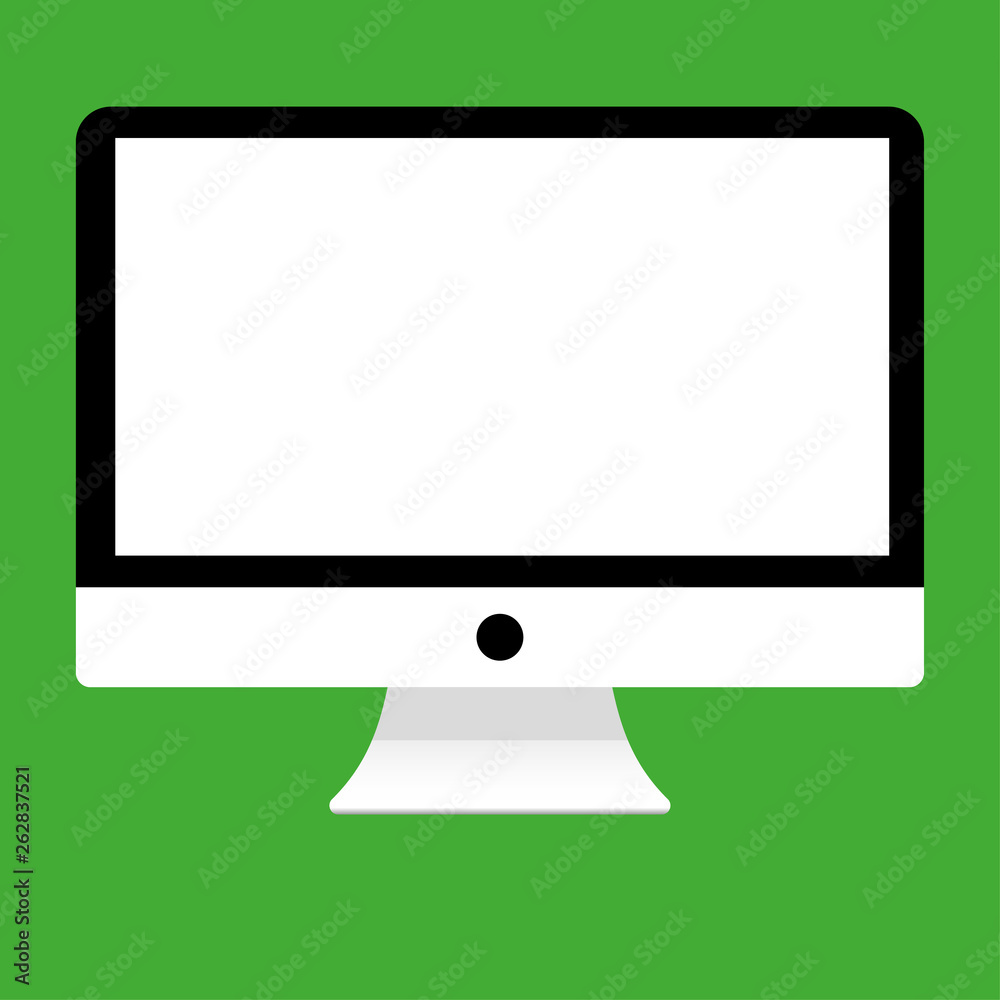 Fototapete White and black imac computer with whitee empy screen front view on green background vector eps10. Desktop computer flat style.