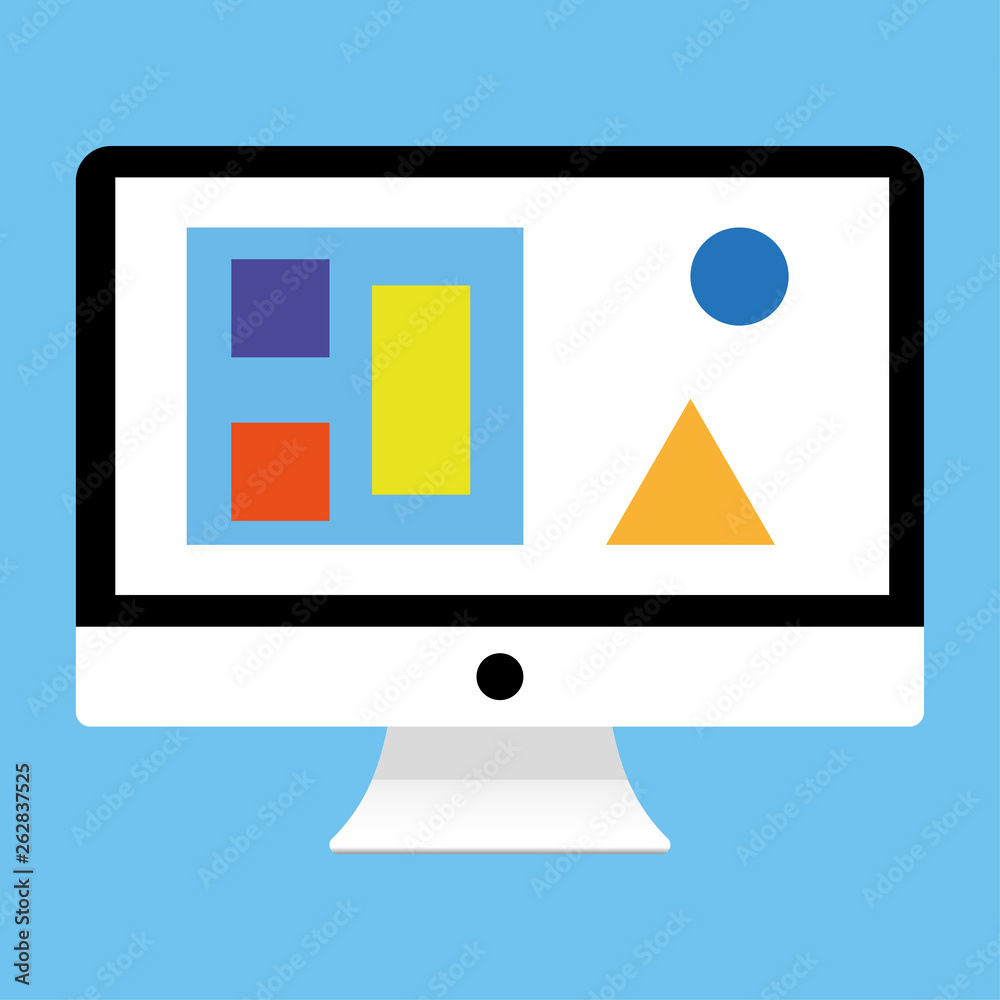 Fototapete Black and white Computer desktop with graph and figures on blue background. desctop computer with info chart graphics vector eps10.