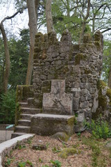 Watchtower Of The Castle Of The Moors, Medieval Castle Of XII Century With Views To The Sea In Sintra. Nature, architecture, history, street photography. April 13, 2014. Sintra, Lisbon, Portugal.