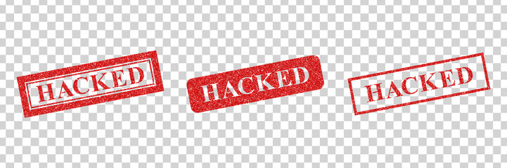 Vector set of realistic isolated red rubber stamp of Hacked logo for template decoration on the transparent background. © comicsans