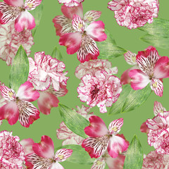Beautiful floral background of alstroemeria and carnations. Isolated