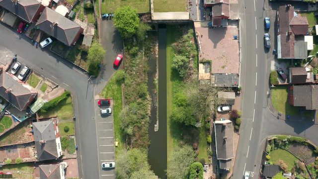 English streets aerial over canal and streets