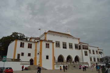 Aerial Views Of The National Palace In Sintra. Nature, architecture, history, street photography. April 13, 2014. Sintra, Lisbon, Portugal.