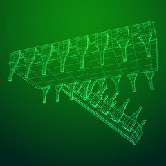 Microchip quantum processor, micro-processor with board electronic CPU wireframe low poly mesh vector illustration