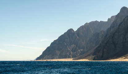 rocky shore of the red sea in egypt