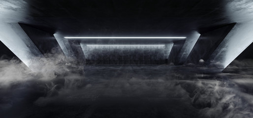 Smoke Steam Fog Sci Fi Modern Concrete Cement Dark Empty Asphalt Reflective Grunge Hall Room Corridor Tunnel Spaceship Glowing White Cinematic Daylight Rays Glow 3d Rendering