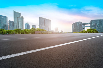 Road and skyline of urban architecture