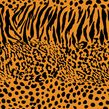 Mix animal skin prints, tiger, leopard, jaguar seamless pattern vector design