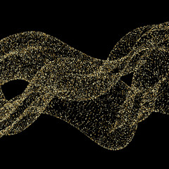 Gold sparkles glitter dust metallic confetti on black vector background.