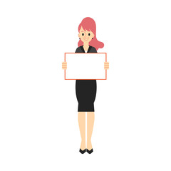 Vector business woman in suit with placard