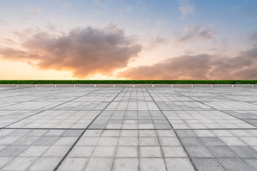 Empty Plaza Bricks and Sky Landscape..