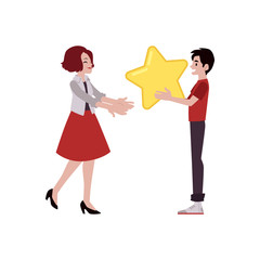 Vector man big star customer review concept