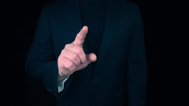 Business Man pointing with finger towards camera to empty placeholder