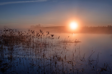 Spring Dawn Appeasement. Volga river, Sobolevo village.