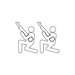 soldiers, guns, shooting outline icon. Can be used for web, logo, mobile app, UI, UX