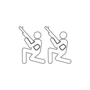 soldiers, guns, shooting outline icon. Can be used for web, logo, mobile app, UI, UX