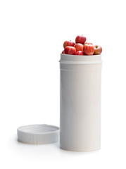 Fototapeta na wymiar Swap your pills to a fresh apples. Concept of nature made vitamin supplement from natural fruits