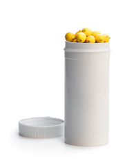 Swap your pills to a fresh lemons. Concept of nature made vitamin supplement from natural fruits