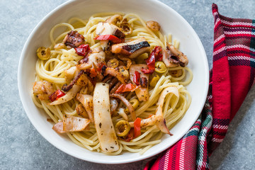 Seafood Pasta Spaghetti with Shrimps, Octopus, Prawn, Clams and Calamari