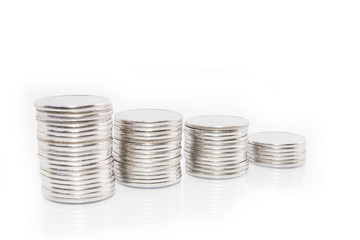 Business money graph coins on white background