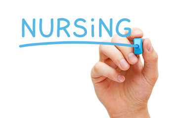 Word Nursing Handwritten With Blue Marker