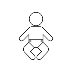 Icono plano lineal bebé con pañal en color negro