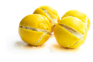 Moroccan preserved salted lemons isolated on white