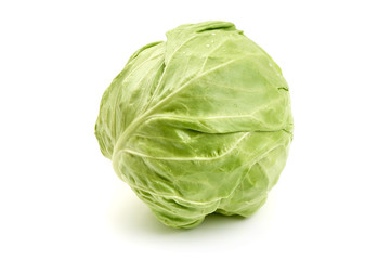 Fresh organic cabbage, close-up, isolated on white background
