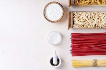 Raw ingredients for cooking pasta